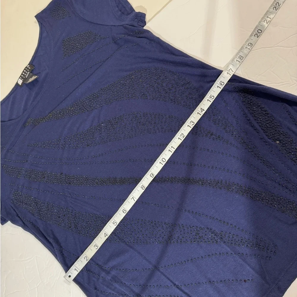 Carole Little Navy Short Sleeve Scoop Neck Top with Beading PL